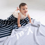 Indigo Navy Stripe Personalized Organic Cotton Knitted Blanket For Babies