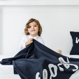 Indigo Navy Personalized Organic Cotton Knitted Blanket - Single Bed