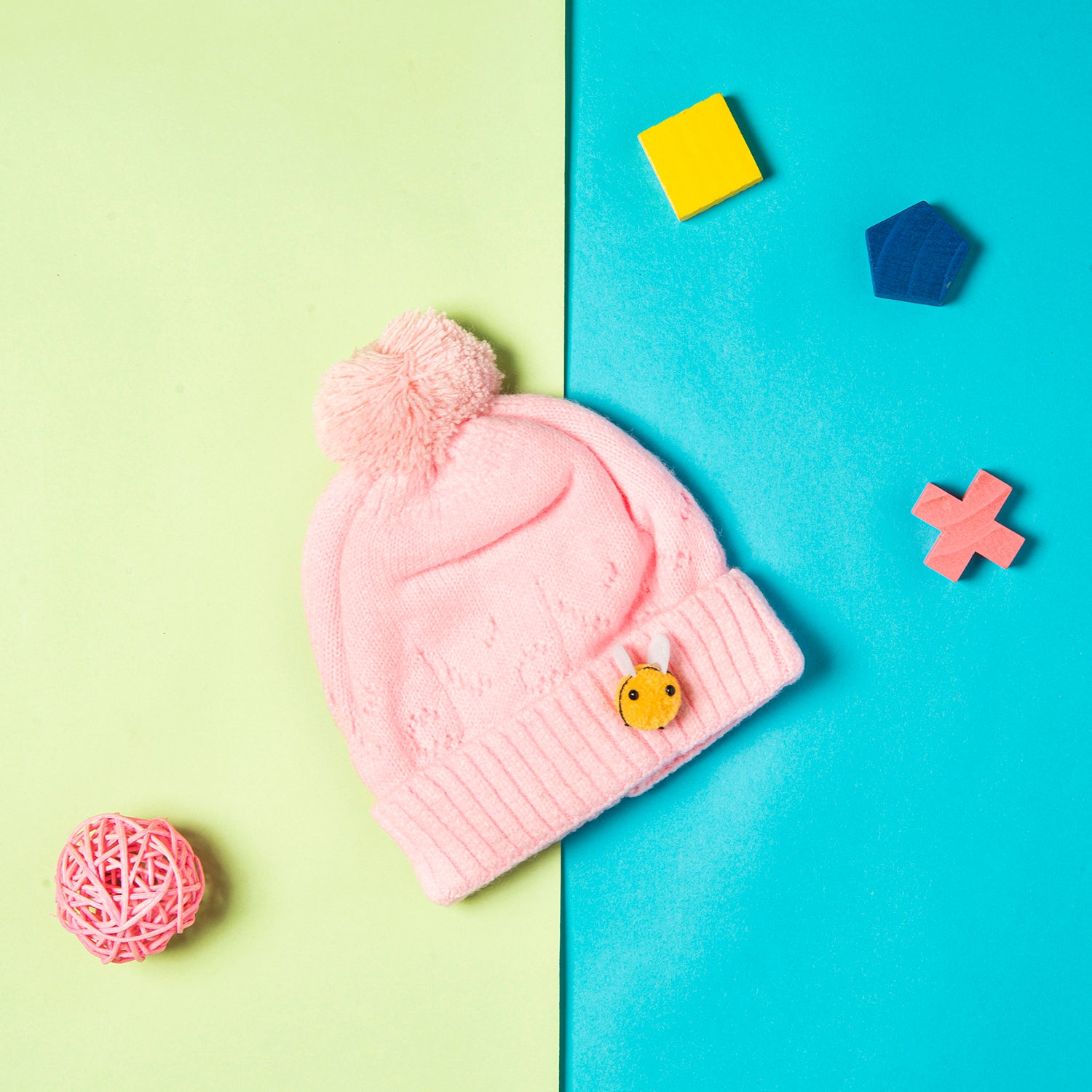 Baby Moo Knit Woollen Cap Honey Bee Pink