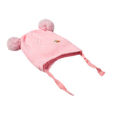 Baby Moo Knit Woollen Cap With Tie Knot For Ear Protection Solid Light Pink