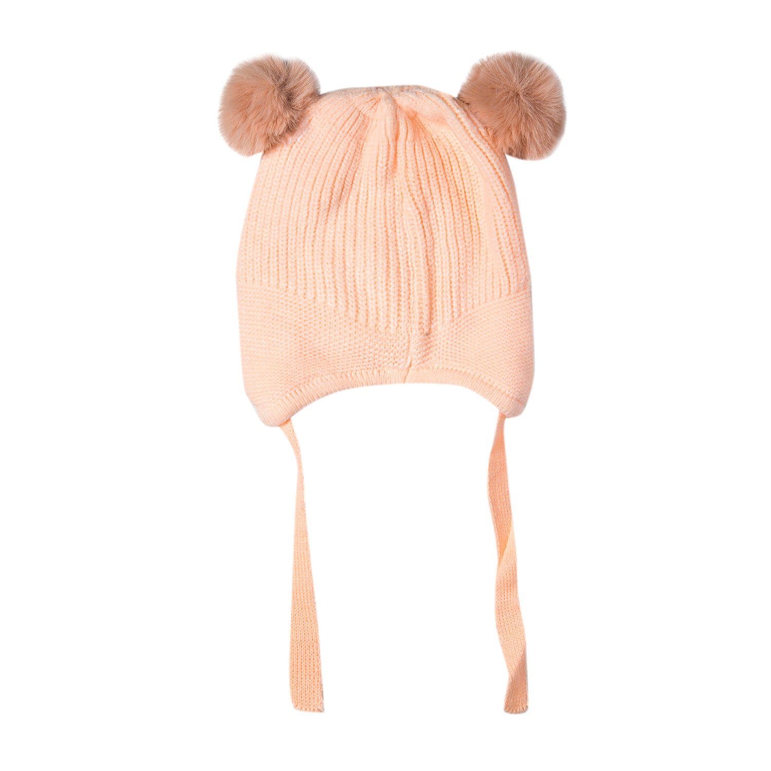 Baby Moo Knit Woollen Cap With Tie Knot For Ear Protection Solid Peach