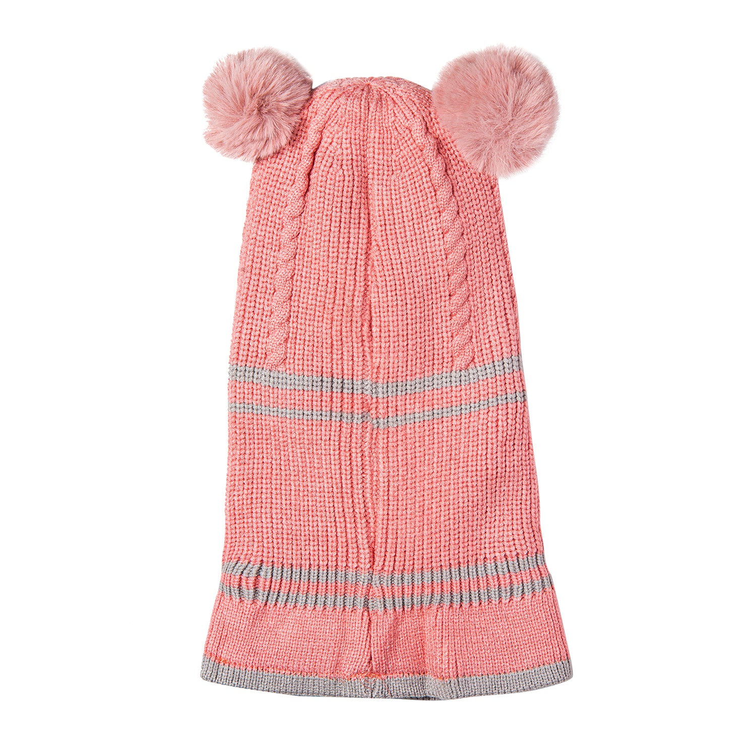 Baby Moo Winter Monkey Cap Woollen Hat Pom Pom Pink