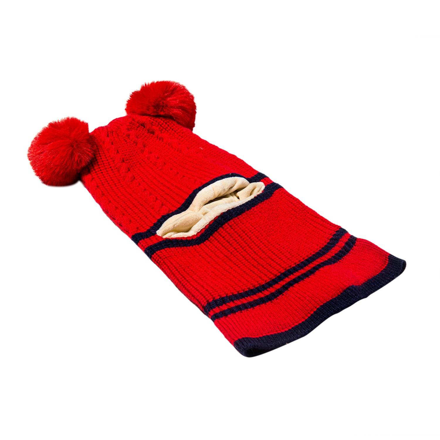 Baby Moo Winter Monkey Cap Woollen Hat Pom Pom Red