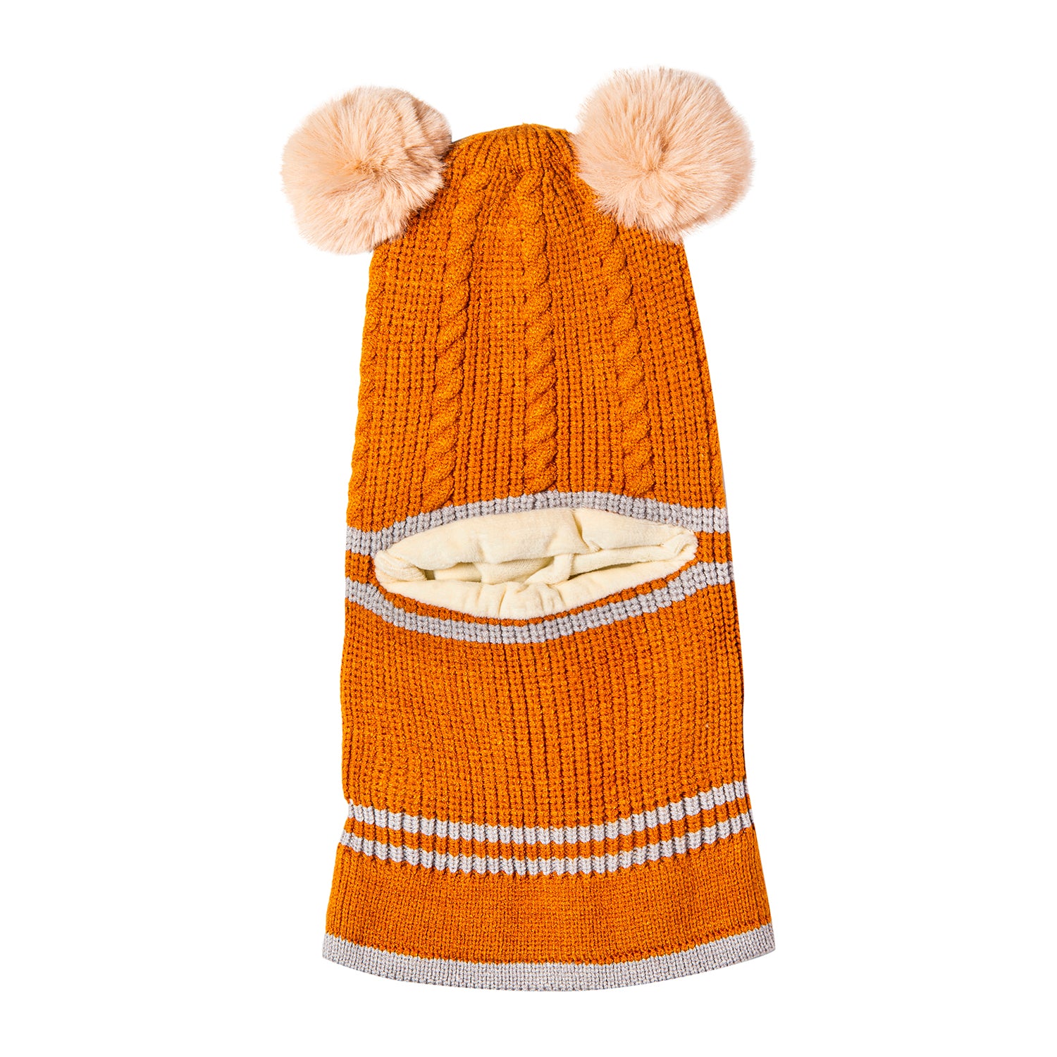 Baby Moo Winter Monkey Cap Woollen Hat Pom Pom Brown
