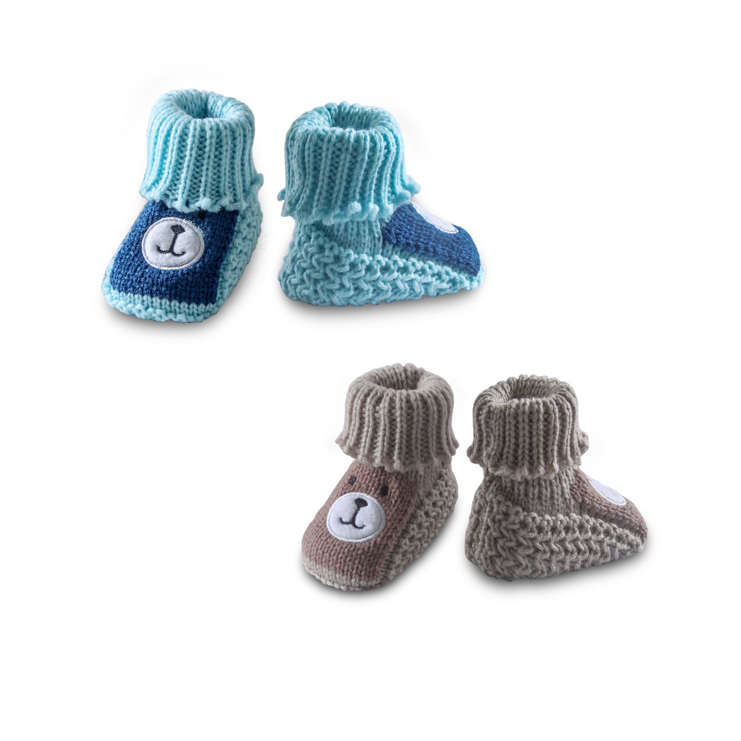 Baby Moo Newborn Crochet Woollen Booties Teddy - Blue, Beige