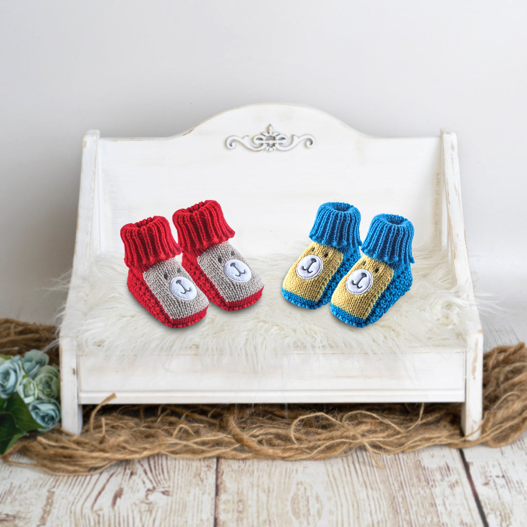 Baby Moo Newborn Crochet Woollen Booties Teddy - Red, Blue