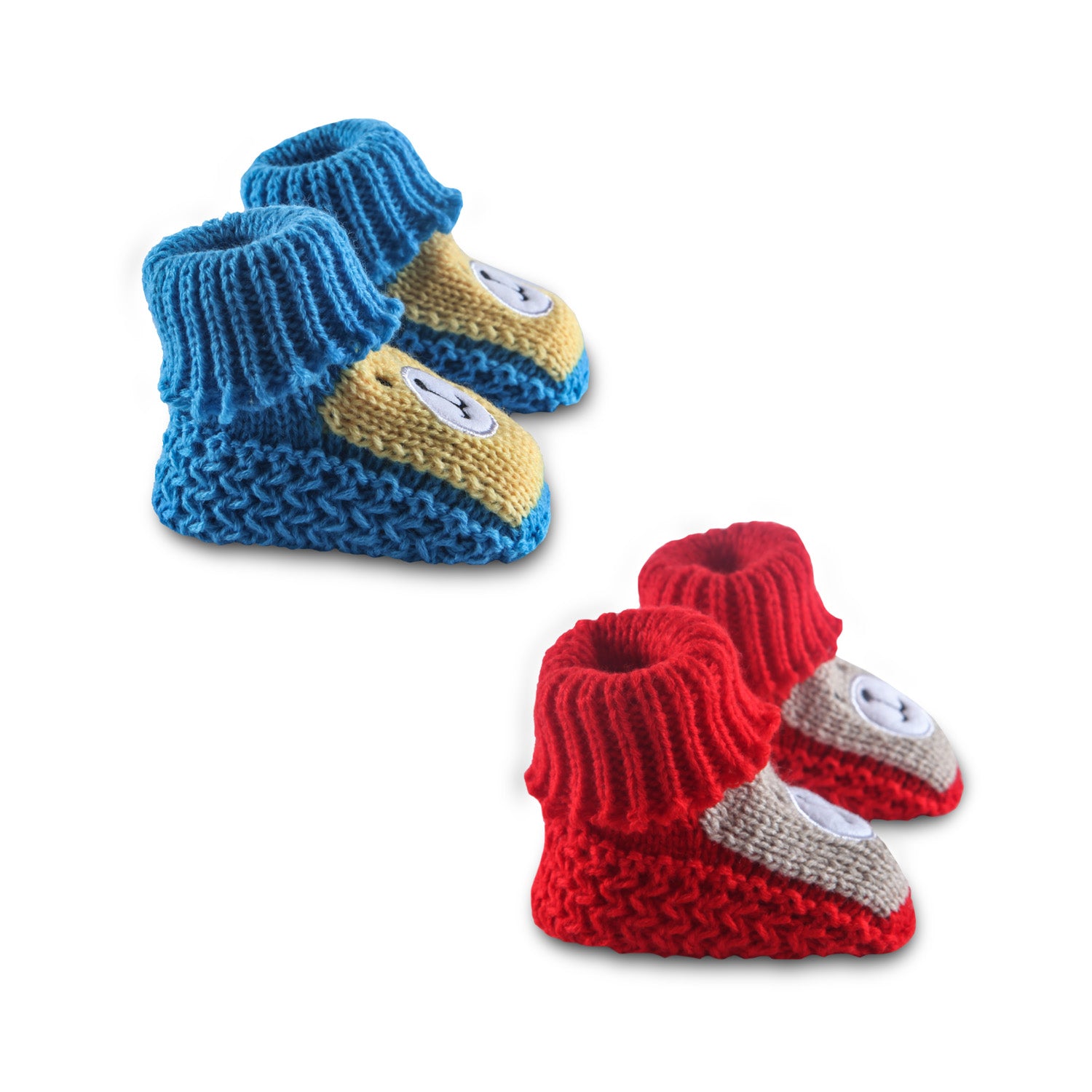 Baby Moo Newborn Crochet Woollen Booties Teddy - Red, Blue