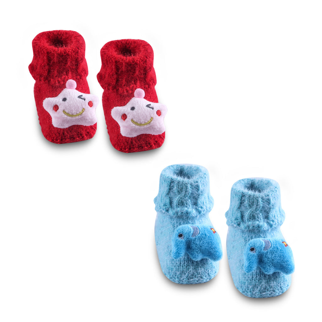 Baby Moo Newborn Crochet Woollen Booties Star Elephant - Blue, Red