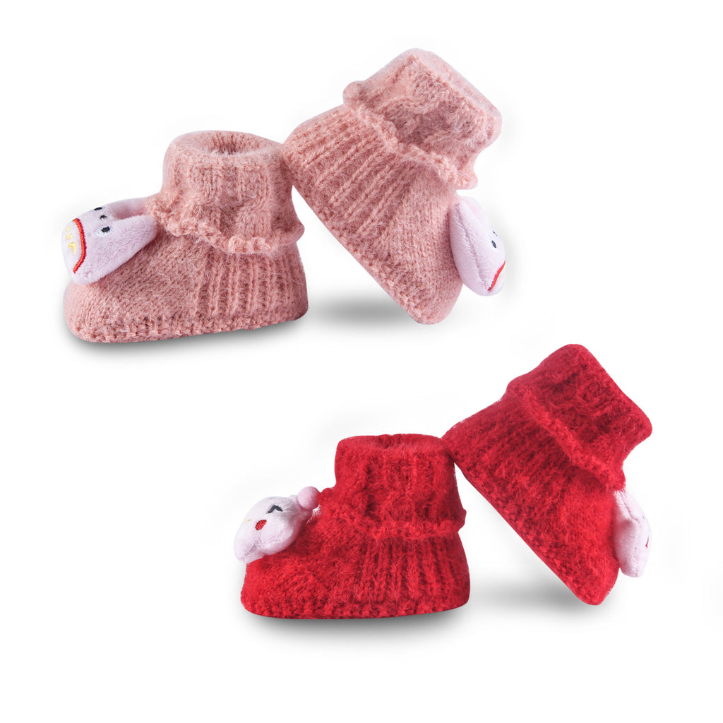 Baby Moo Newborn Crochet Woollen Booties Star - Peach, Red