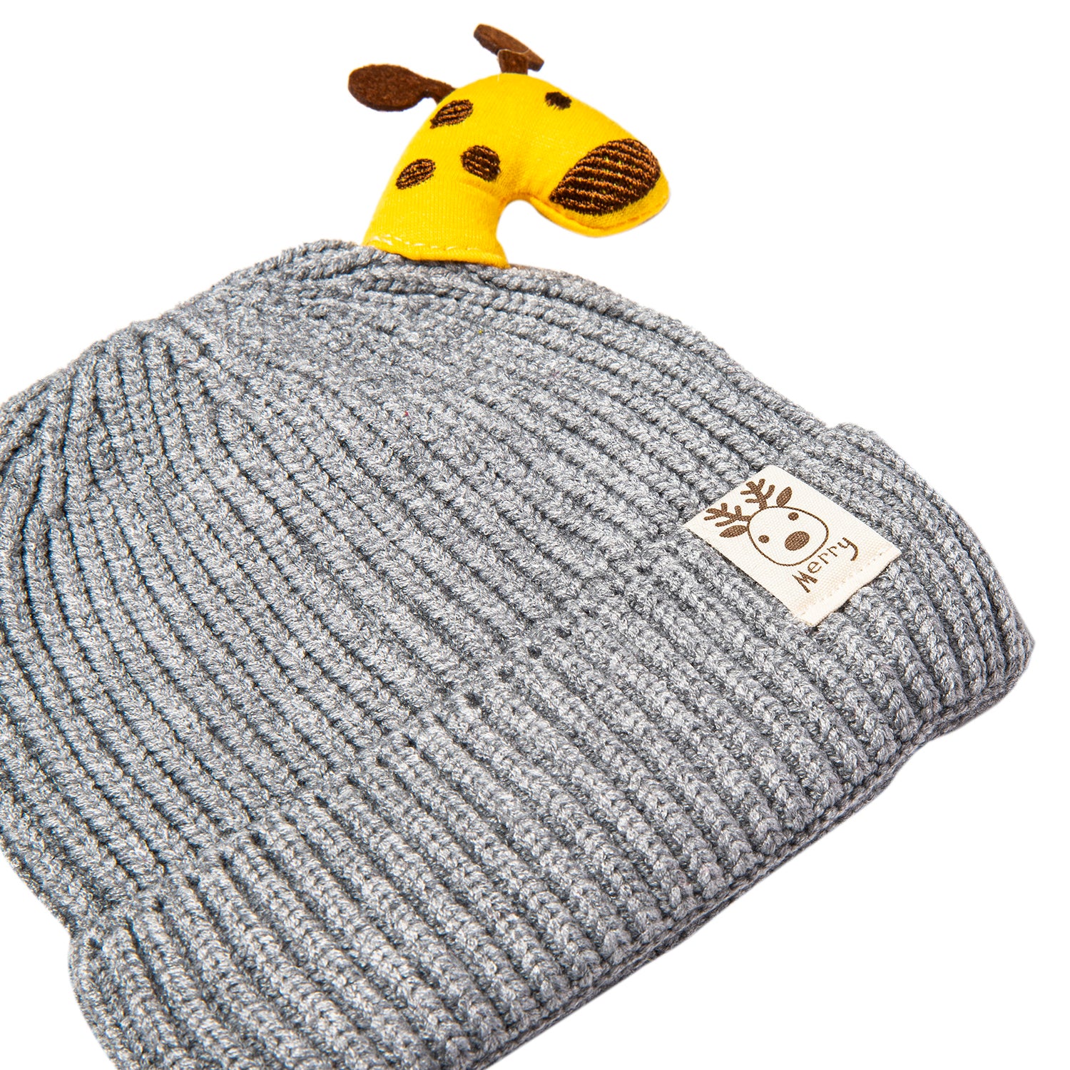 Baby Moo Knit Woollen Cap Winter Beanie 3D Reindeer Antler Grey