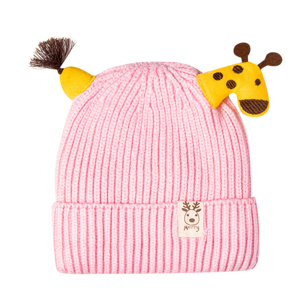 Baby Moo Knit Woollen Cap Winter Beanie 3D Reindeer Antler Pink