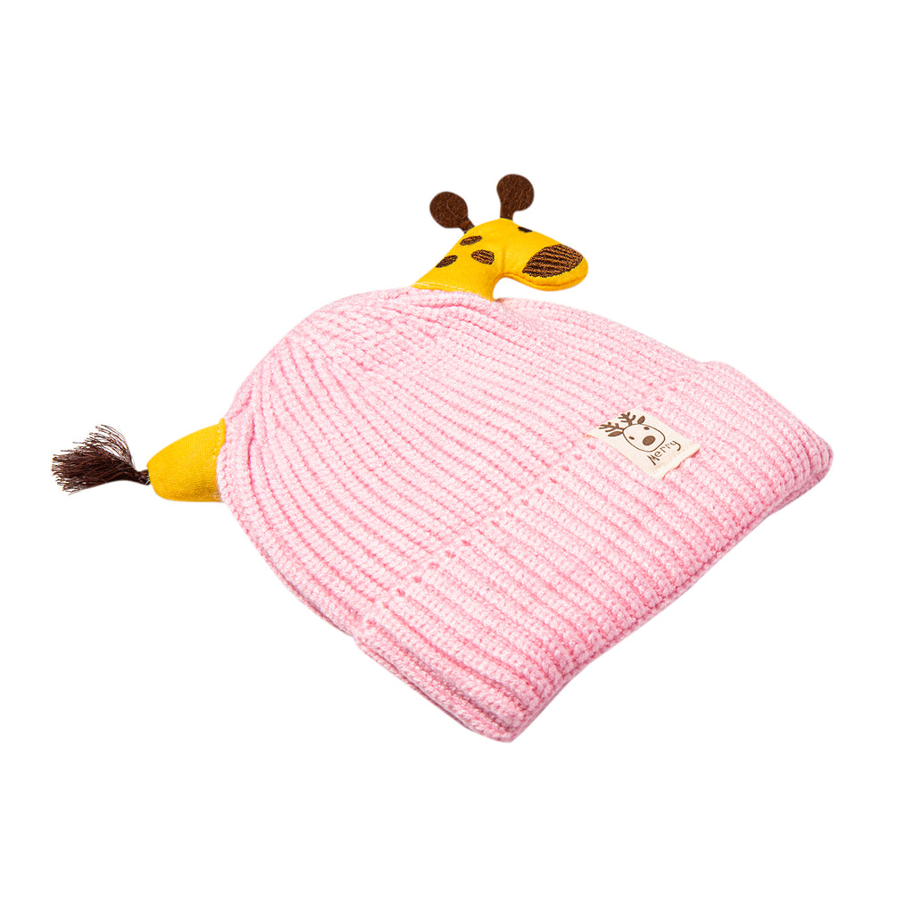 Baby Moo Knit Woollen Cap Winter Beanie 3D Reindeer Antler Pink