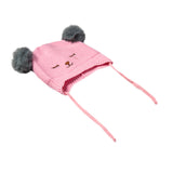 Baby Moo Knit Woollen Cap With Tie Knot For Ear Cover Sleeping Pom Pom Pink