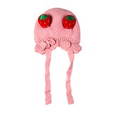 Baby Moo Knit Woollen Cap With Tie Knot For Ear Cover Strawberry Pink