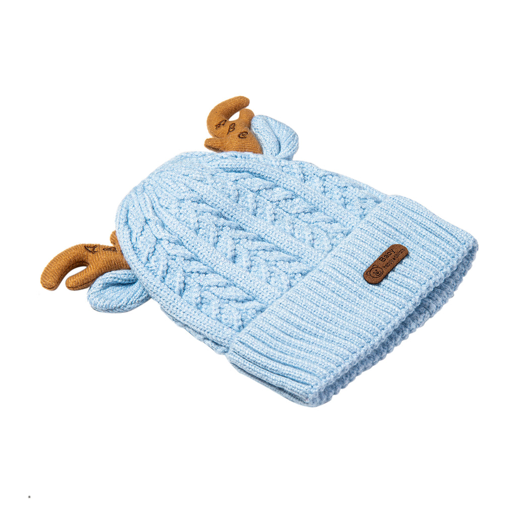 Baby Moo Knit Woollen Cap 3D Alphabet Antler Blue