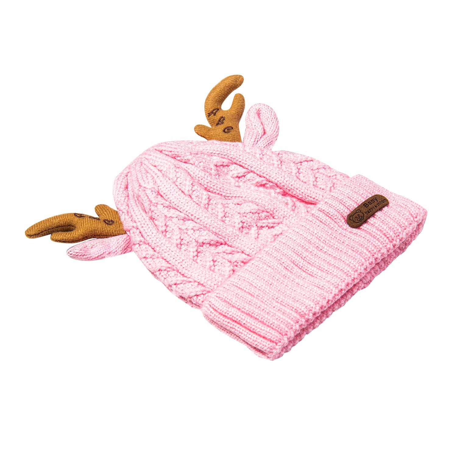 Baby Moo Knit Woollen Cap 3D Alphabet Antler Pink