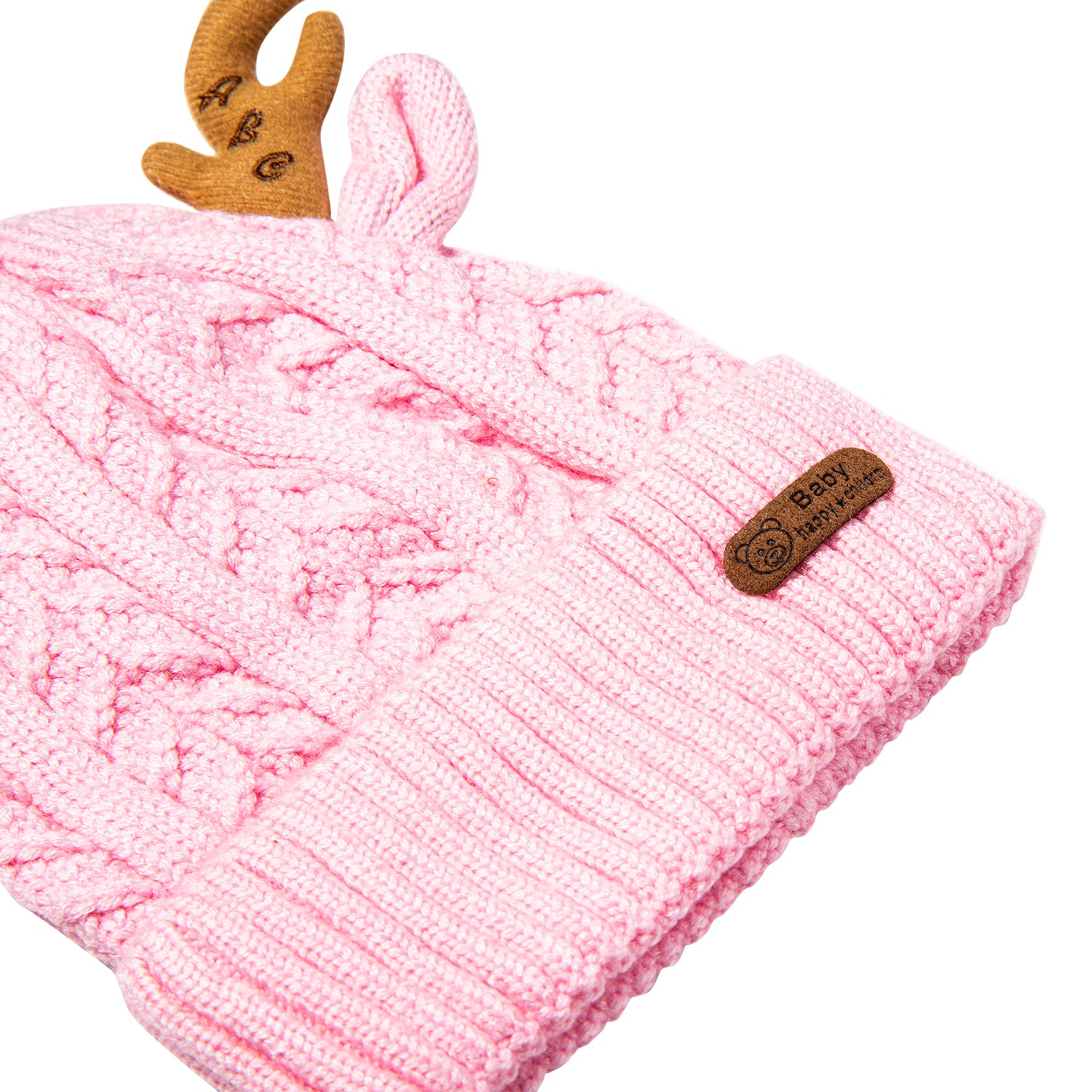 Baby Moo Knit Woollen Cap 3D Alphabet Antler Pink