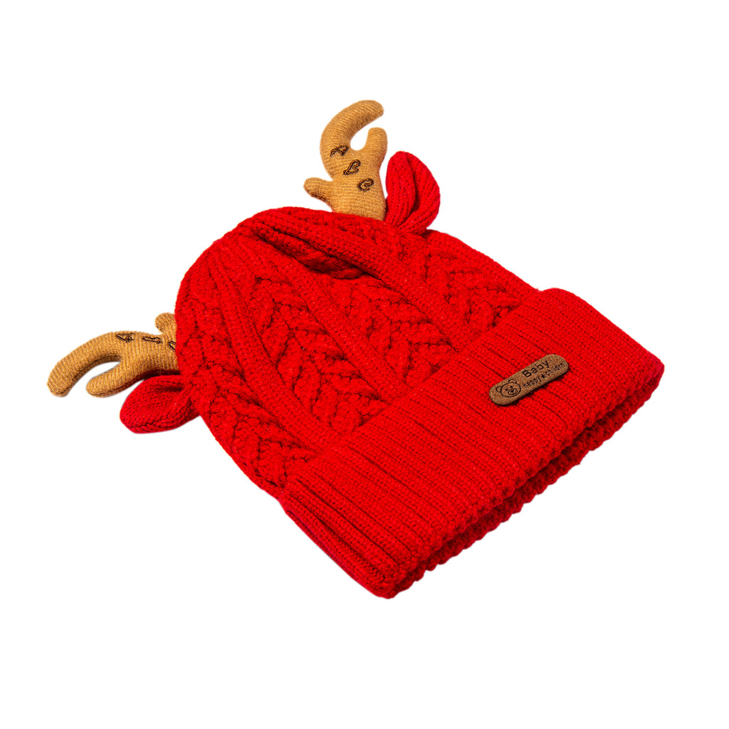 Baby Moo Knit Woollen Cap 3D Alphabet Antler Red