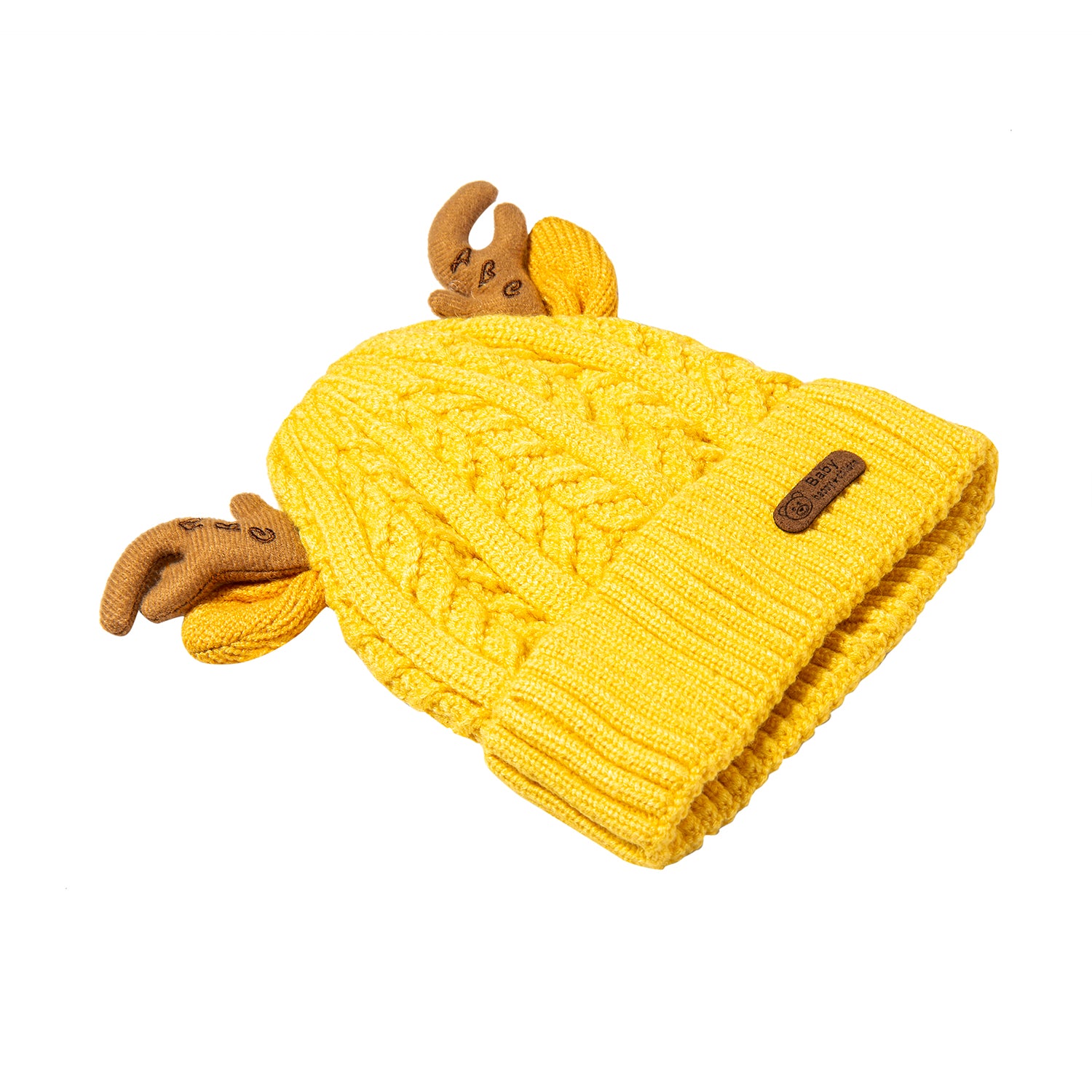Baby Moo Knit Woollen Cap 3D Alphabet Antler Yellow