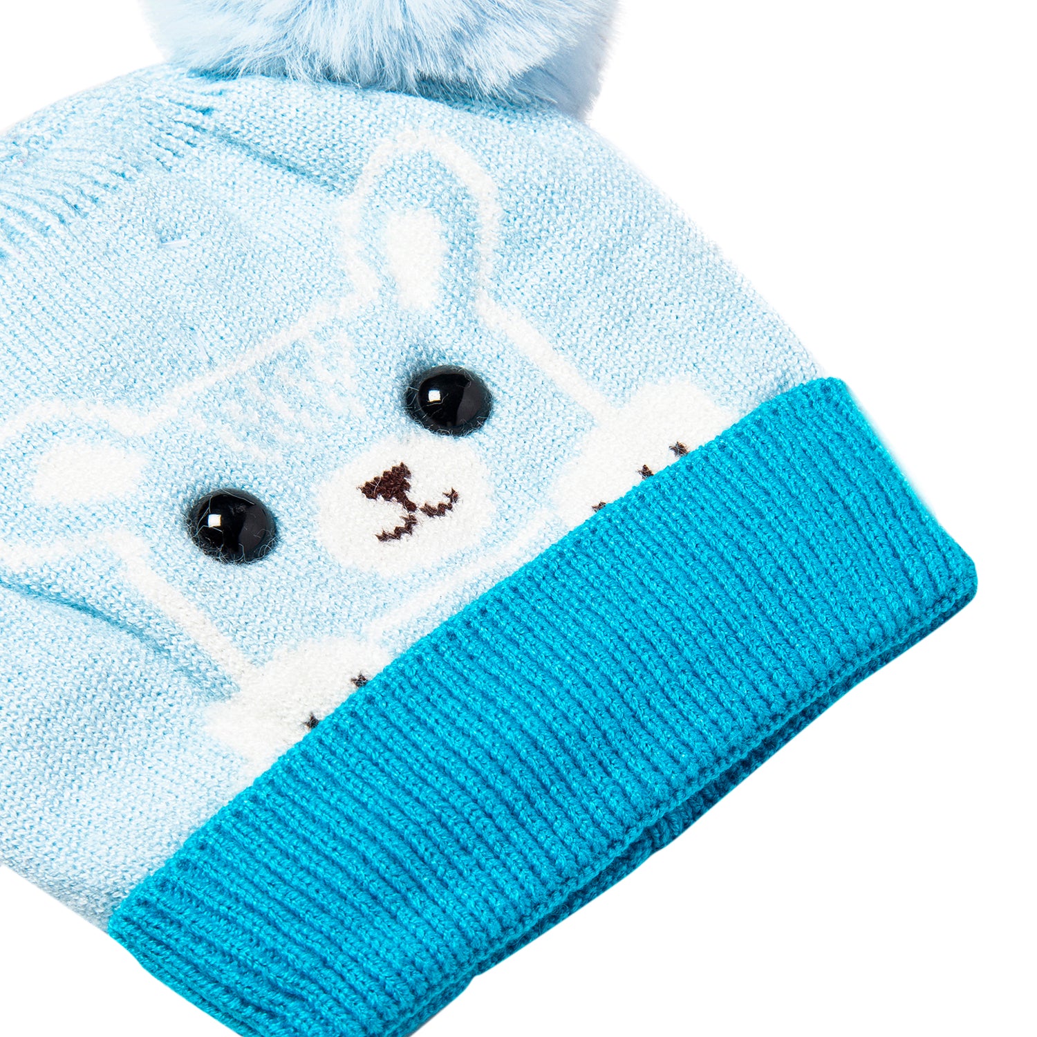 Baby Moo Knit Woollen Cap Pom Pom Bear Blue