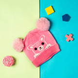 Baby Moo Knit Woollen Cap Pom Pom Bear Pink