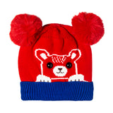 Baby Moo Knit Woollen Cap Pom Pom Bear Red And Blue