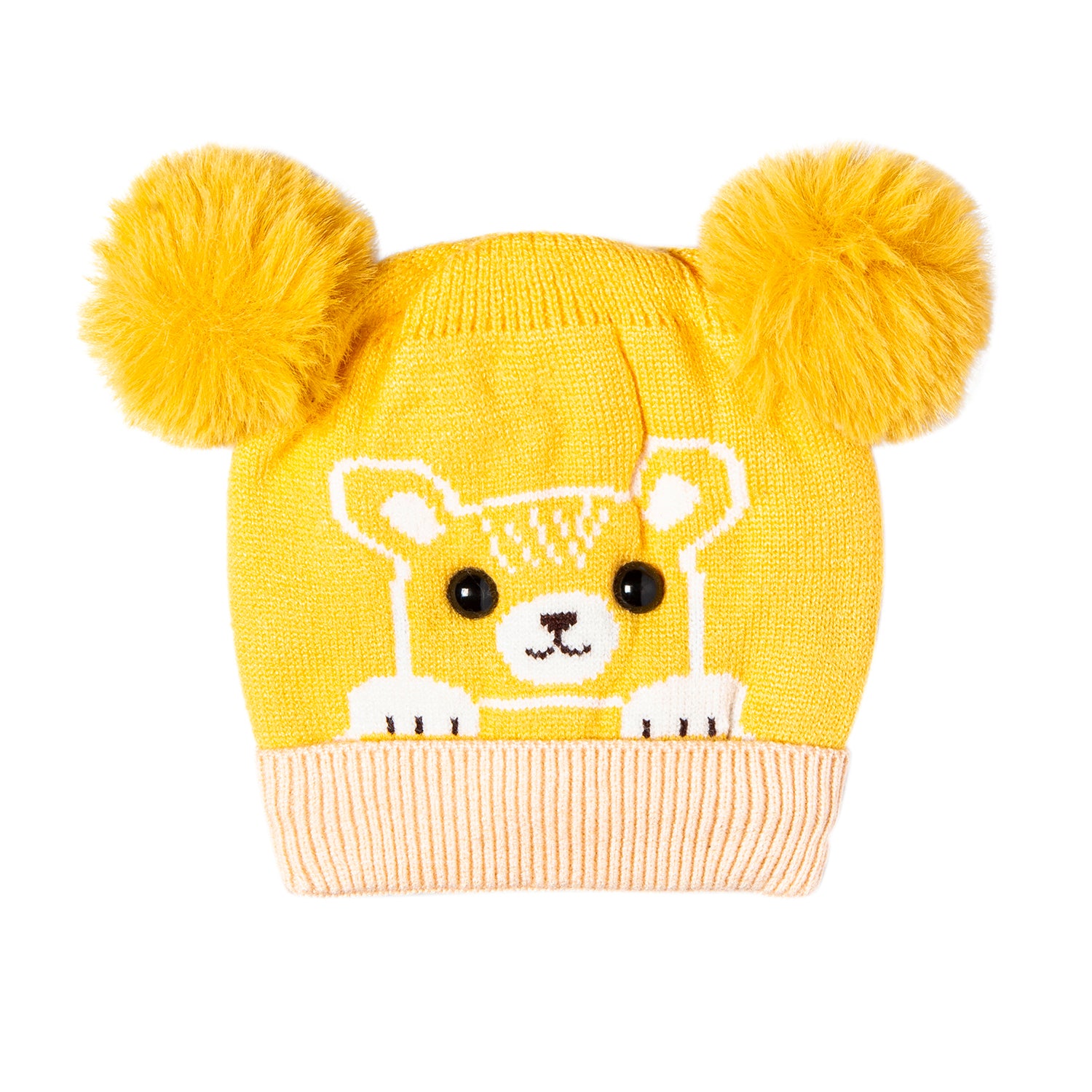 Baby Moo Knit Woollen Cap Pom Pom Bear Yellow
