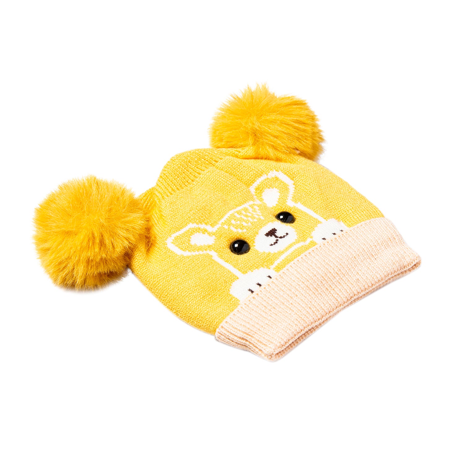 Baby Moo Knit Woollen Cap Pom Pom Bear Yellow