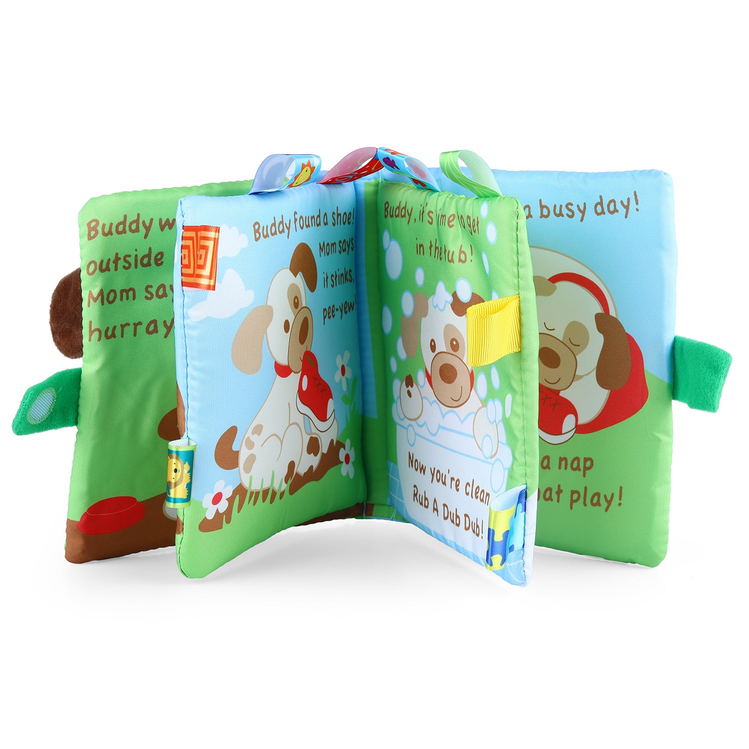 Baby Moo Buddy Dog Educational Learning 3D Cloth Book With Rustle Paper - Multicolour