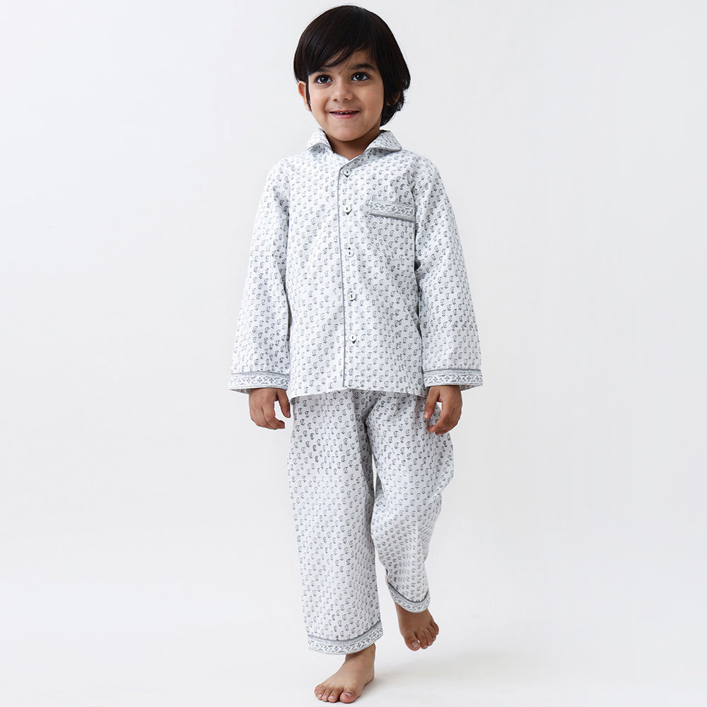 Jade Blockprint Pajama Set (Grey)