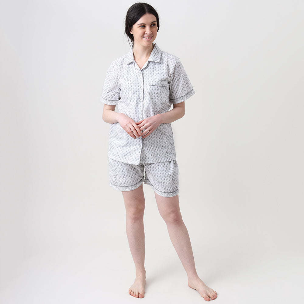 Jade Blockprint Shorts Set For Women (Grey)