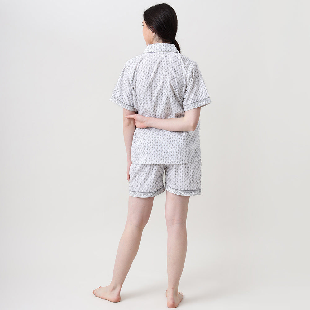 Jade Blockprint Shorts Set For Women (Grey)