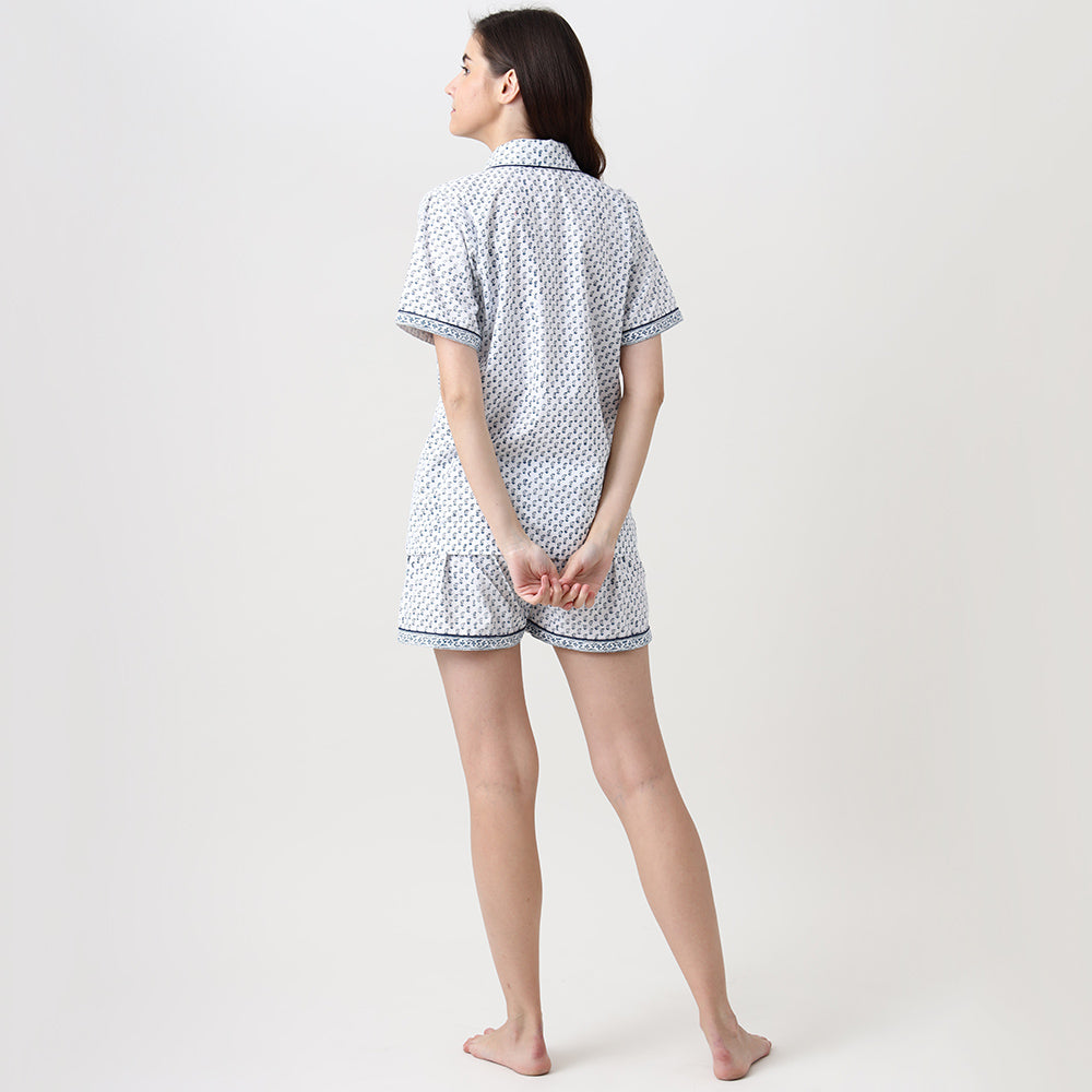 Jade Blockprint Shorts Set For Women (Indigo)