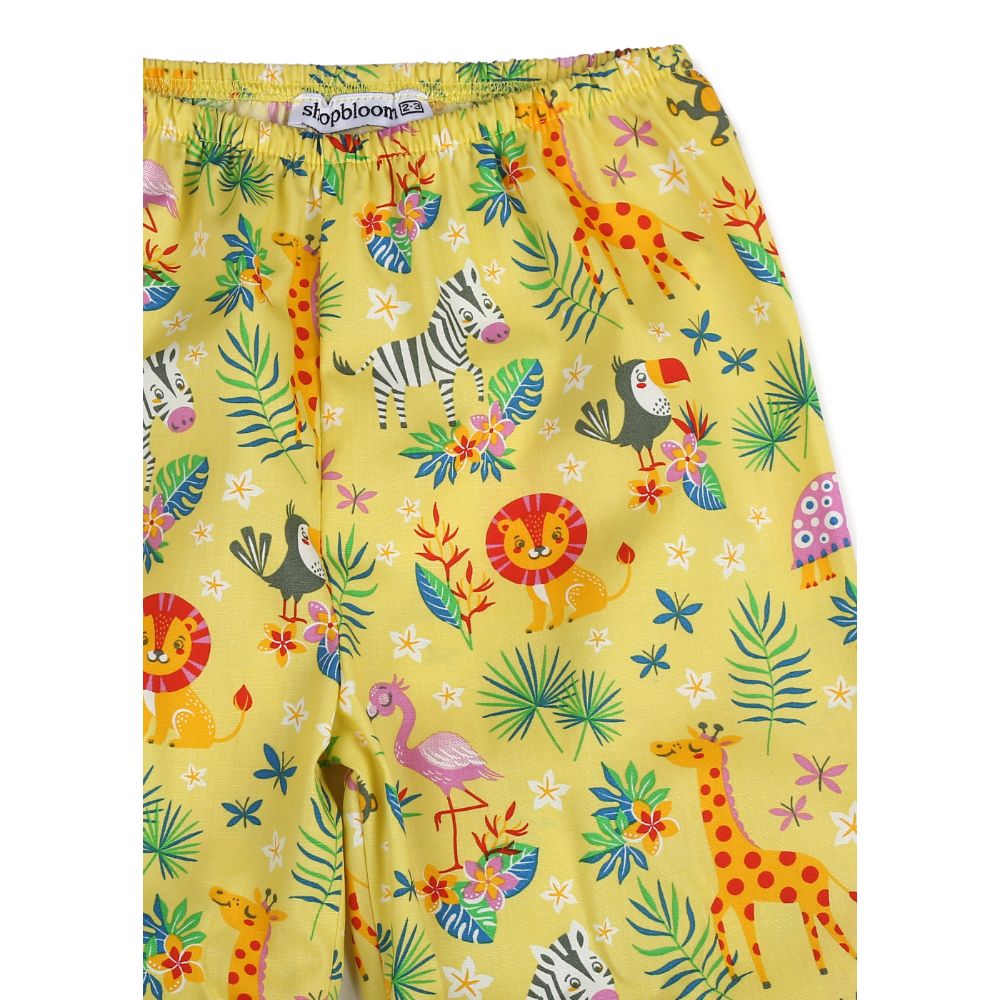 Shopbloom Yellow Animal Safari Print Long Sleeve Kids Night Suit