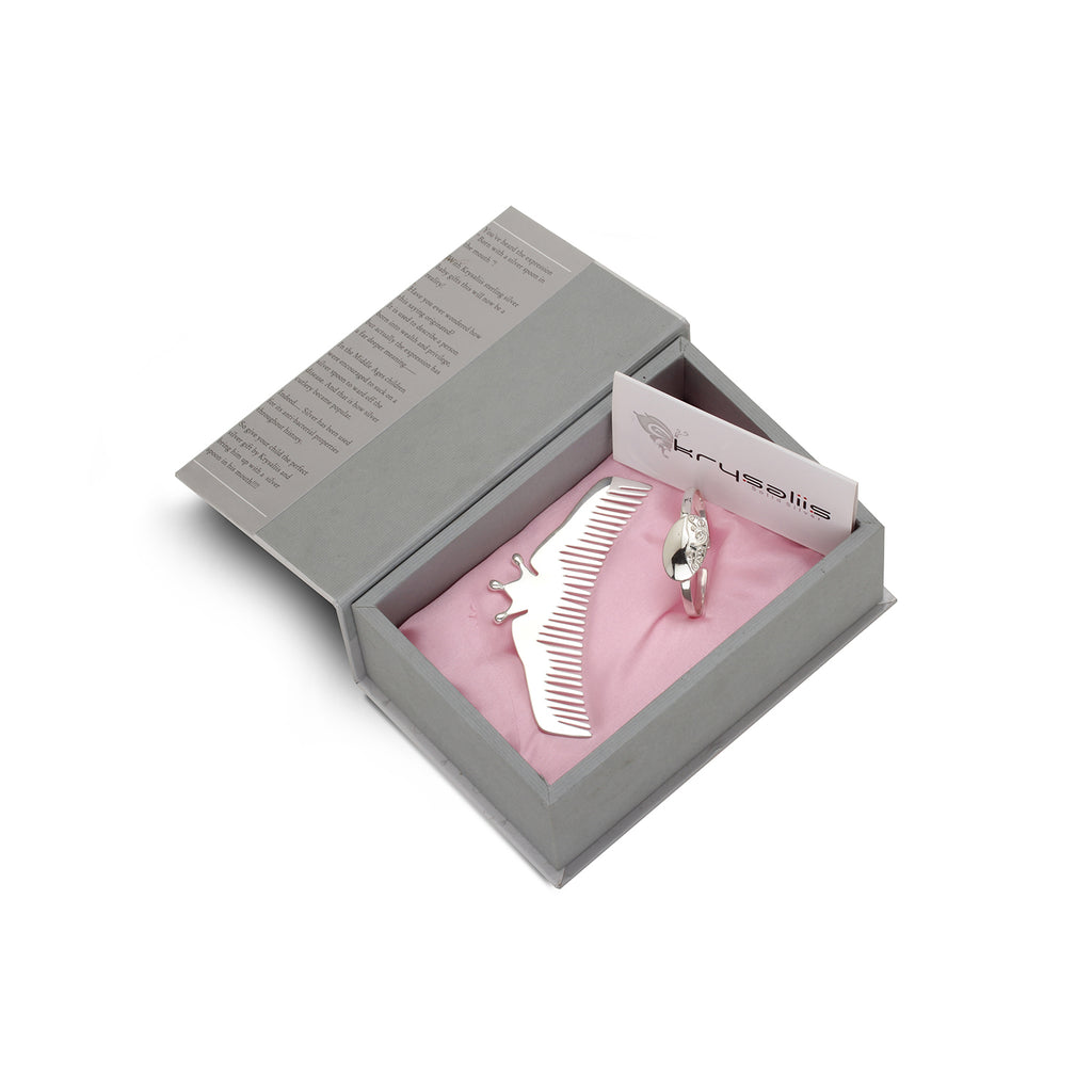 Sterling Silver Gift Set - With Majestic Comb & Floral ID Bracelet