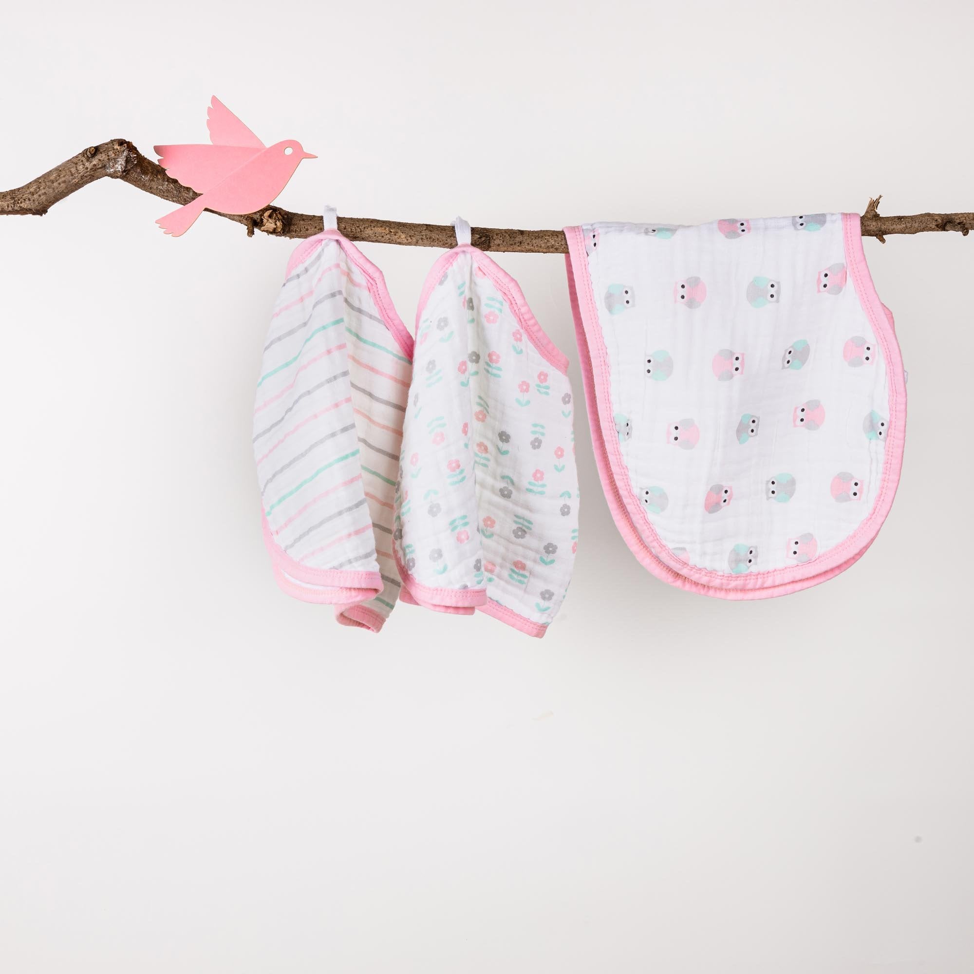 Baby Pink Muslin Burp Cloth Bibs - 3 pack