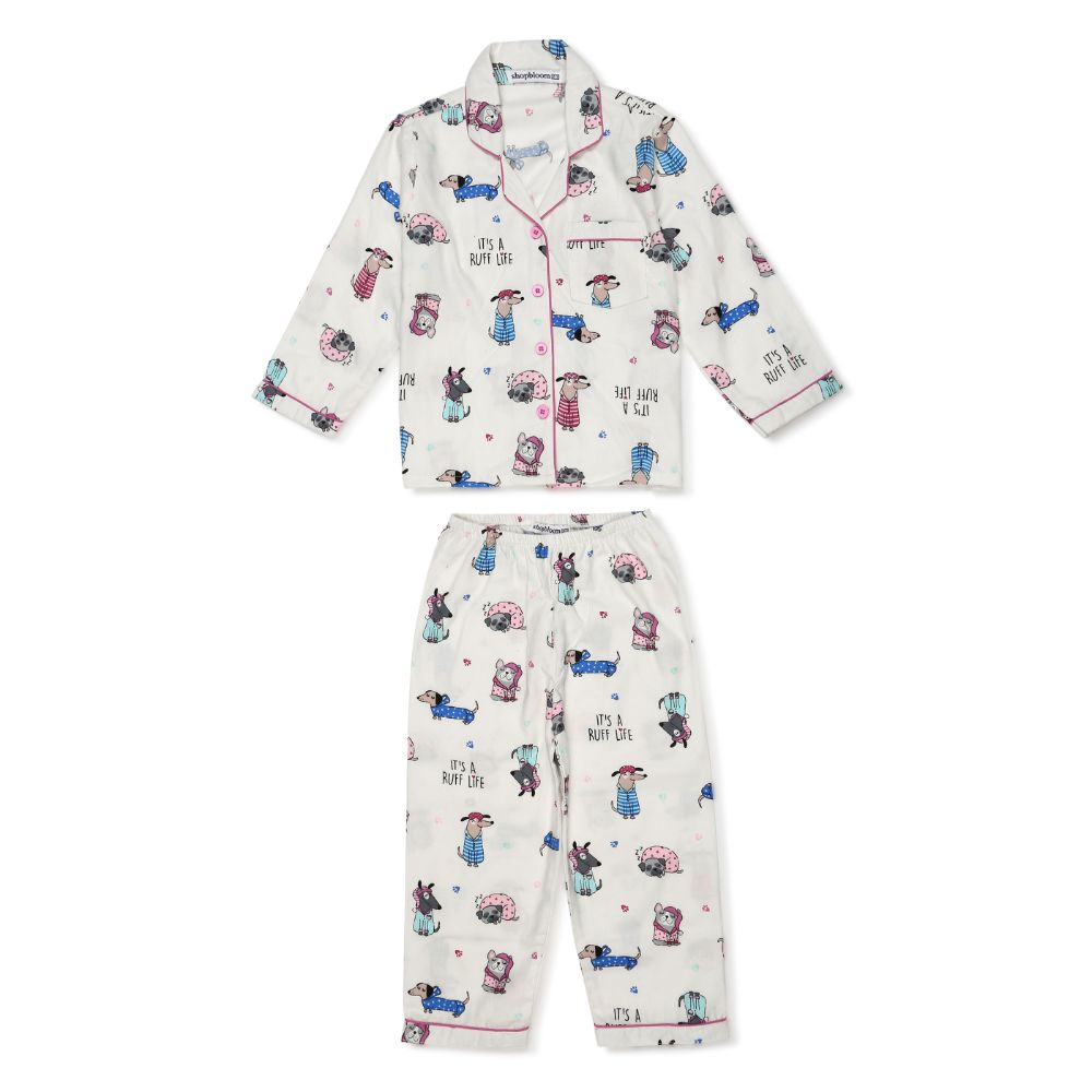 Shopbloom Ruff Life Print Cotton Flannel Long Sleeve Kid's Night Suit