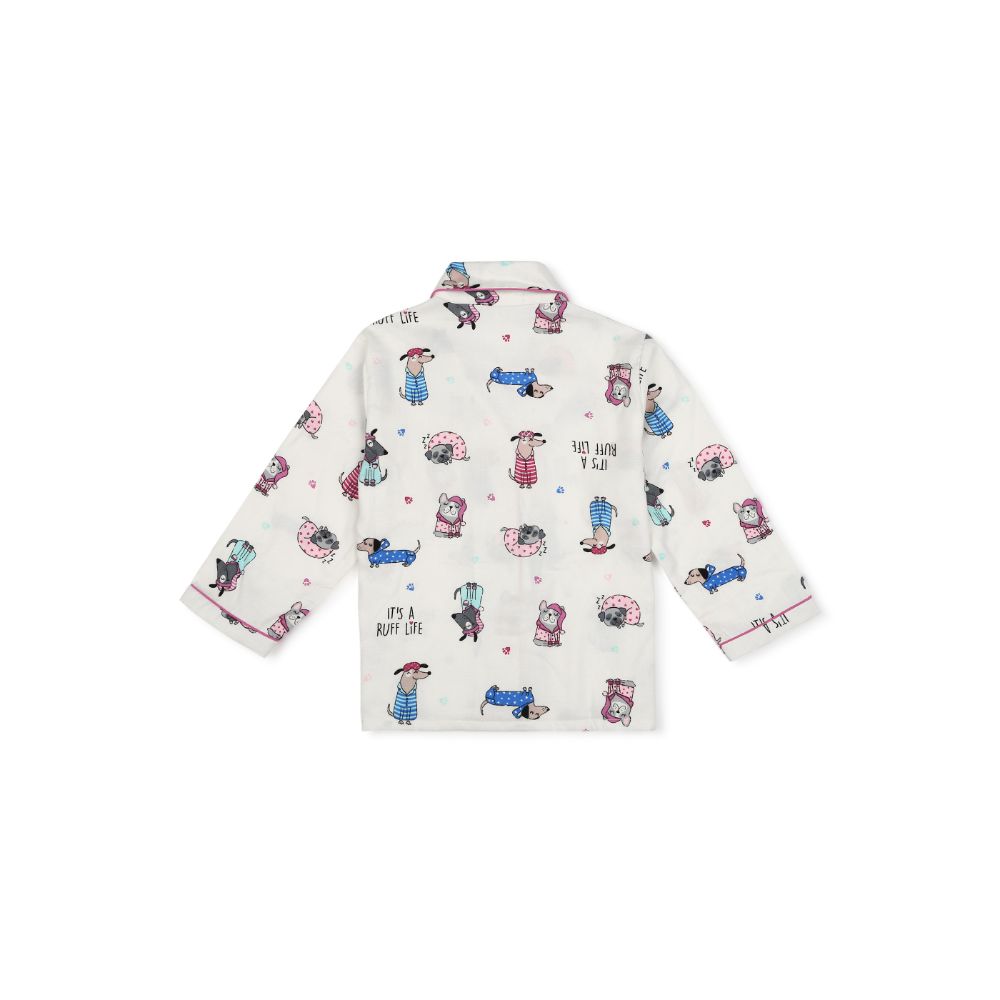 Shopbloom Ruff Life Print Cotton Flannel Long Sleeve Kid's Night Suit