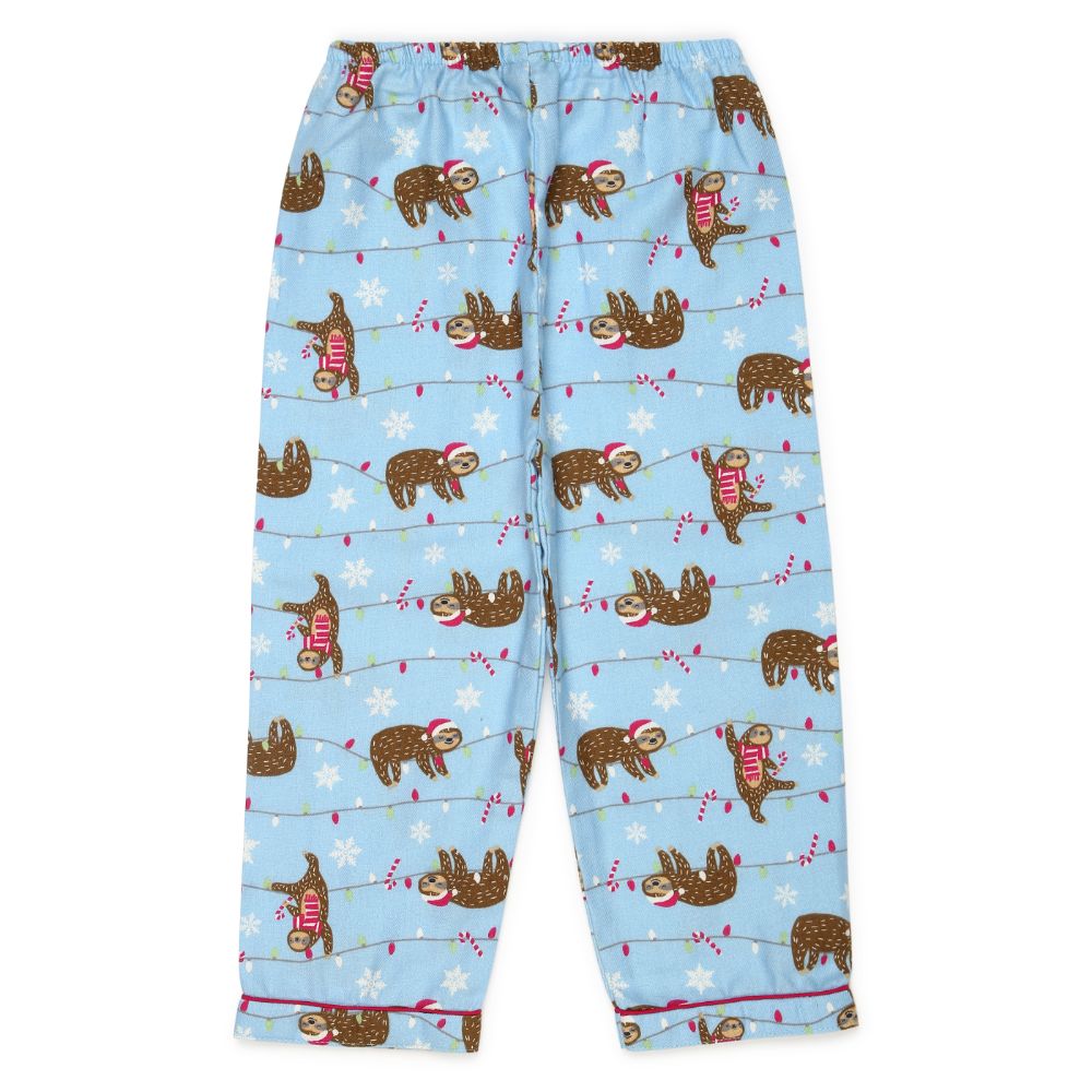 Shopbloom Sleeping Sloth Print Cotton Flannel Long Sleeve Kid's Night Suit