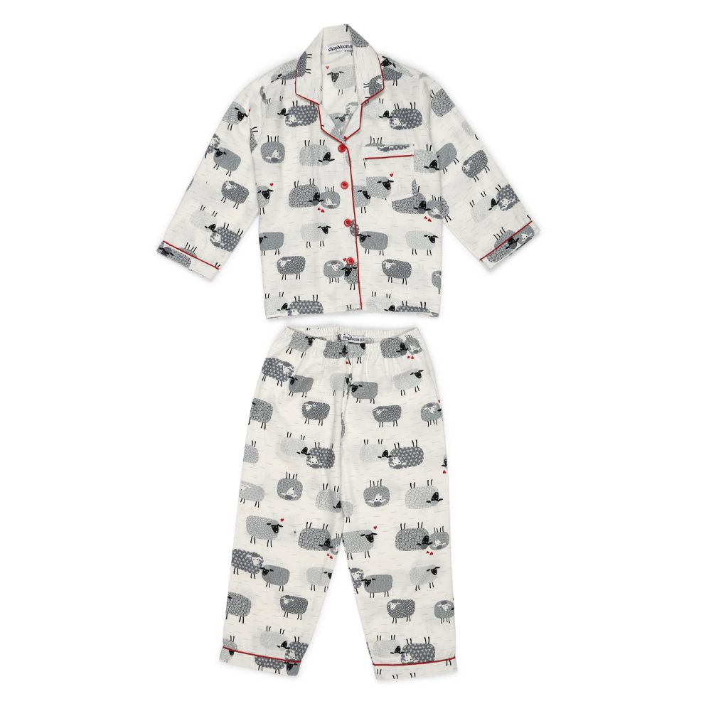 Shopbloom Sheep Print Cotton Flannel Long Sleeve Kid's Night Suit