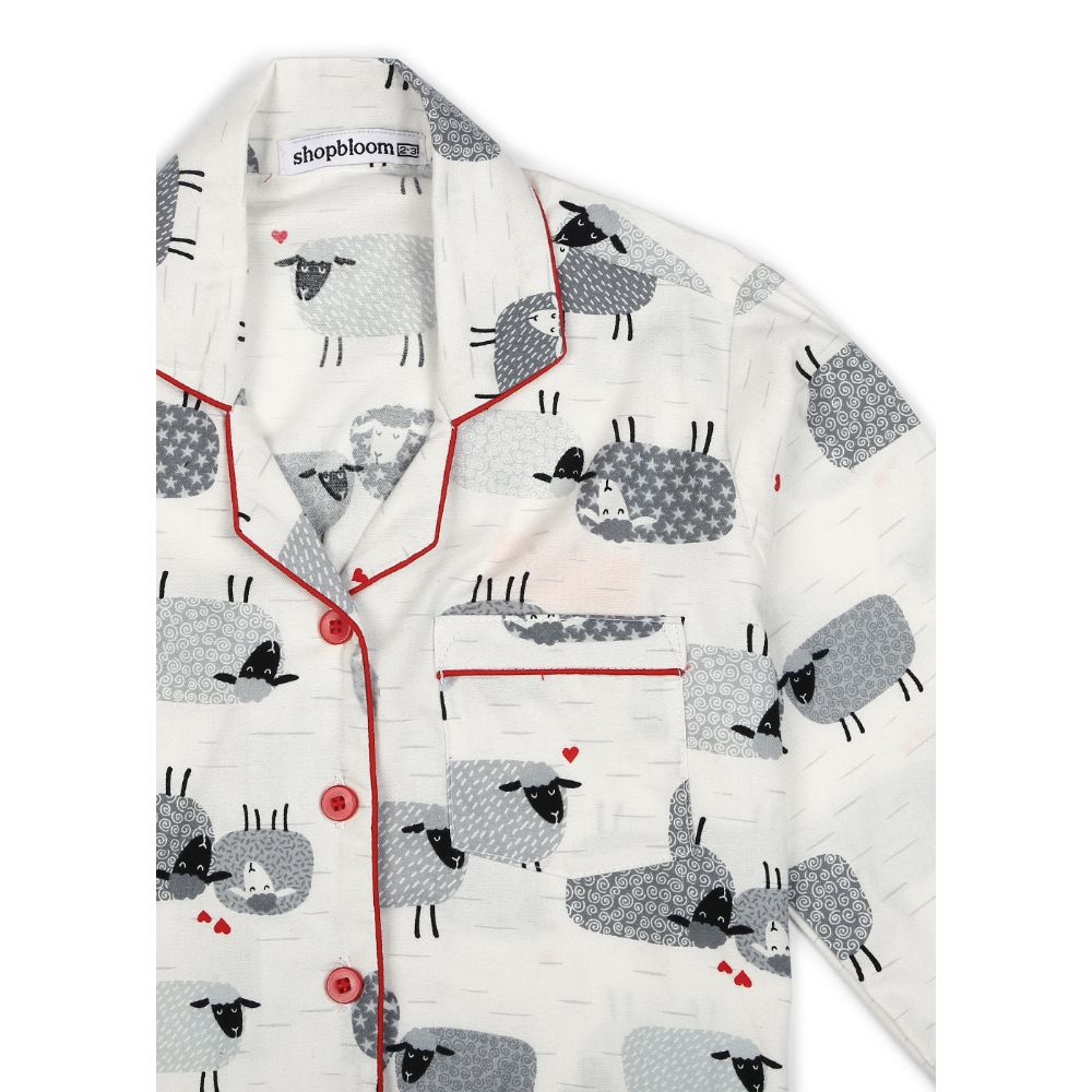 Shopbloom Sheep Print Cotton Flannel Long Sleeve Kid's Night Suit