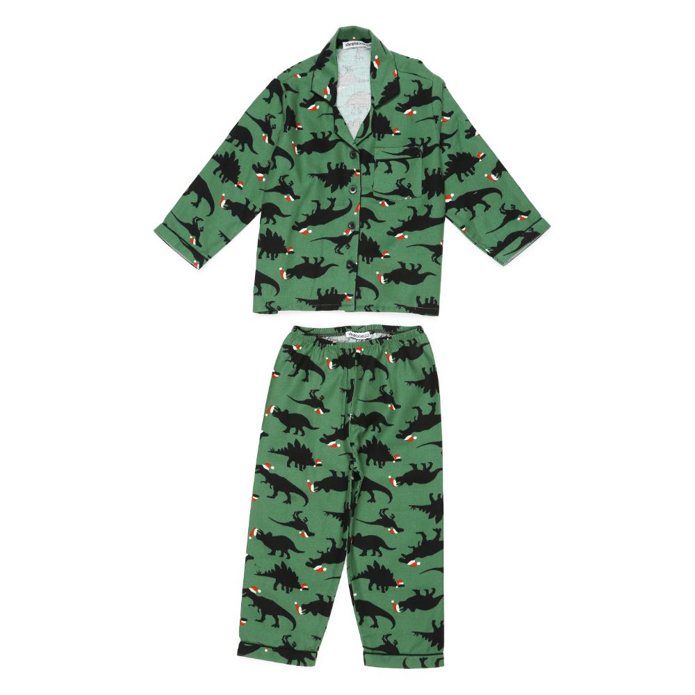 Shopbloom T-Rexmas Print Cotton Flannel Long Sleeve Kid's Night Suit
