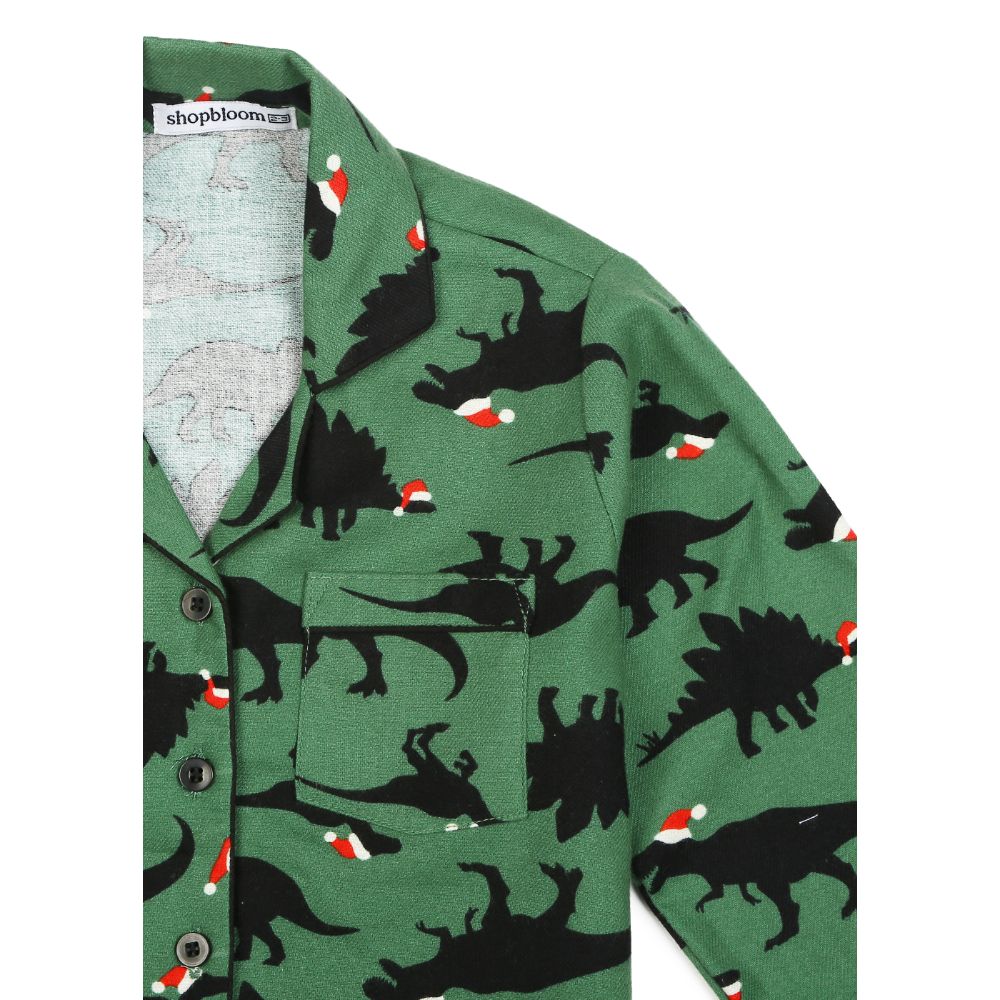 Shopbloom T-Rexmas Print Cotton Flannel Long Sleeve Kid's Night Suit