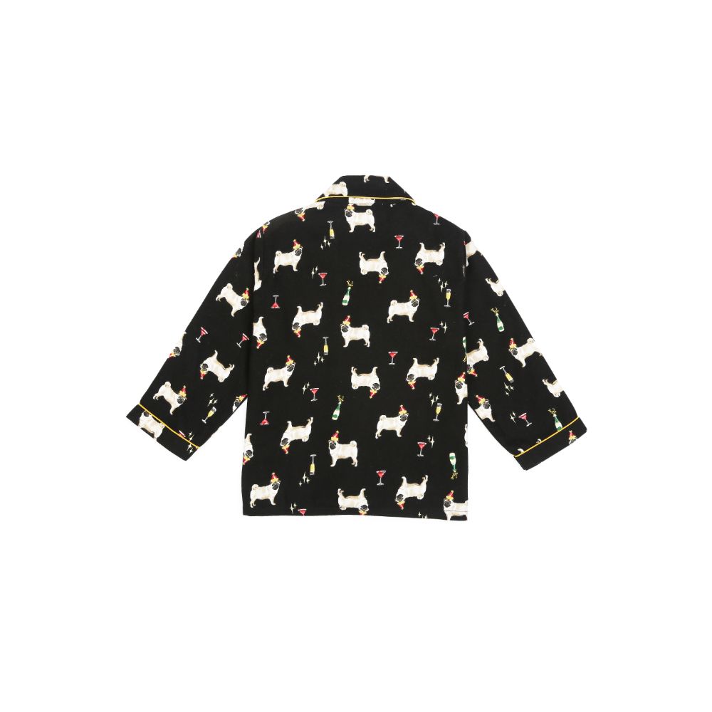 Shopbloom Pug Cheer Print Cotton Flannel Long Sleeve Kid's Night Suit