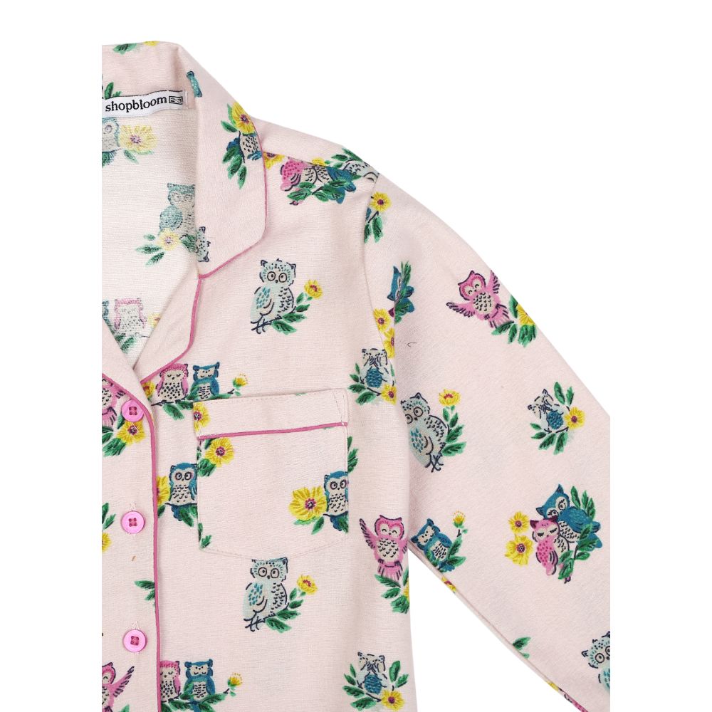 Shopbloom Sleepy Owl Print Cotton Flannel Long Sleeve Kid's Night Suit