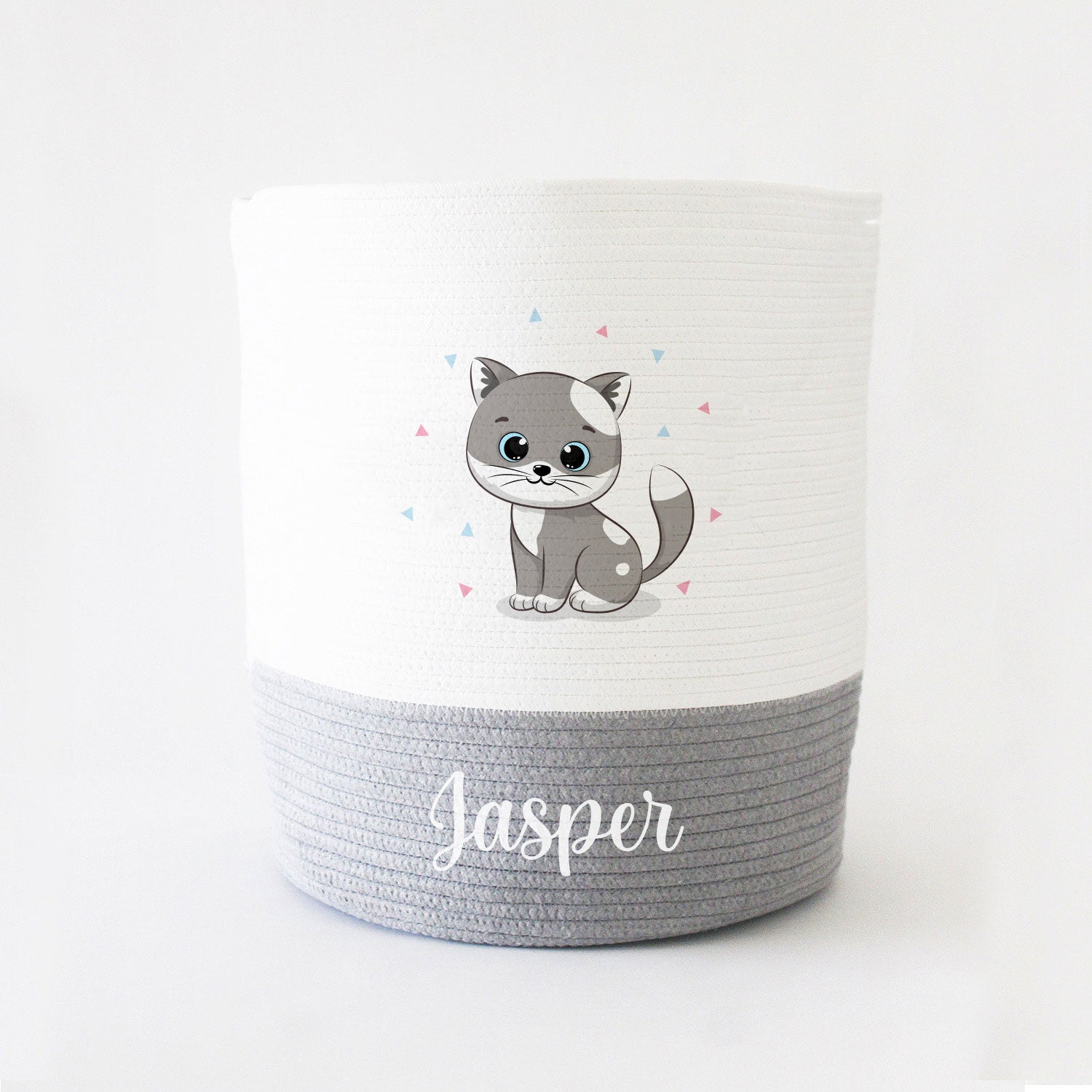 Personalized Storage Basket - Large - Kitten Theme - Grey