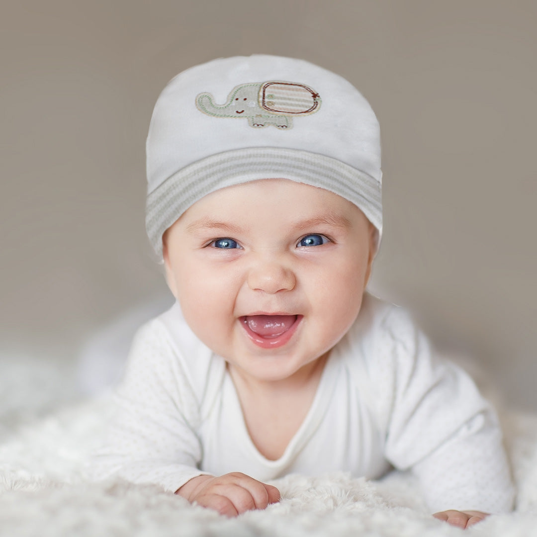 Baby Moo Elephant Organic Soft Cotton Cap - White