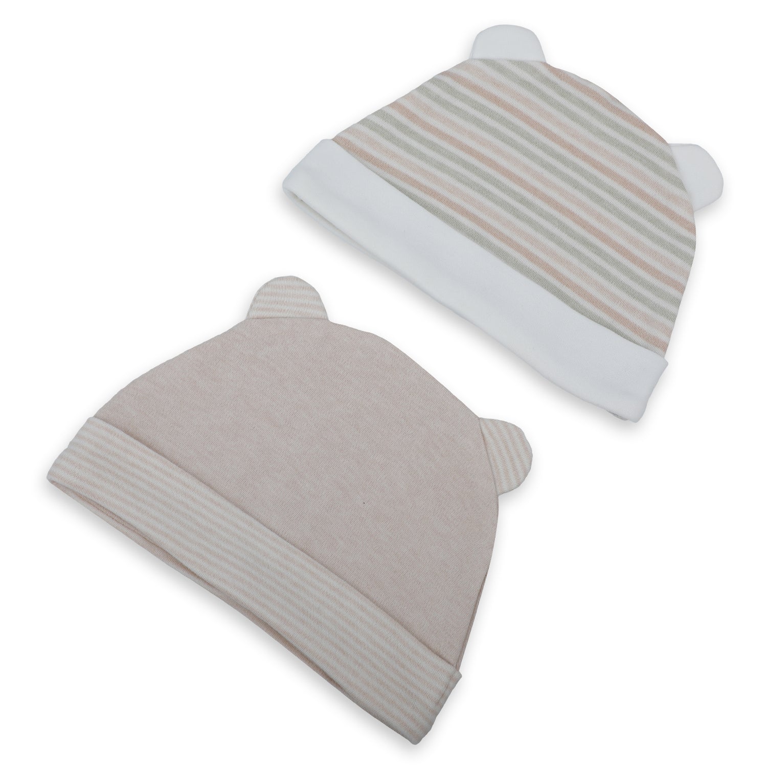 Baby Moo Solid And Striped Organic Soft Cotton Pack of 2 Caps - Beige