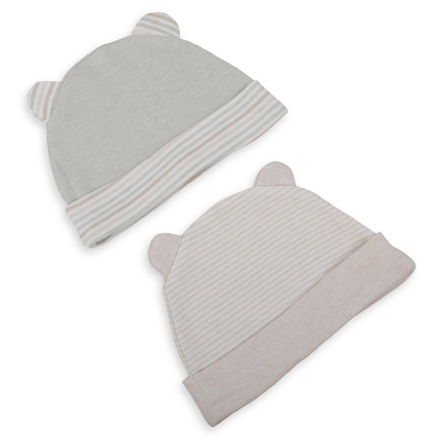 Baby Moo Striped And Plain Organic Soft Cotton Pack of 2 Caps - Grey