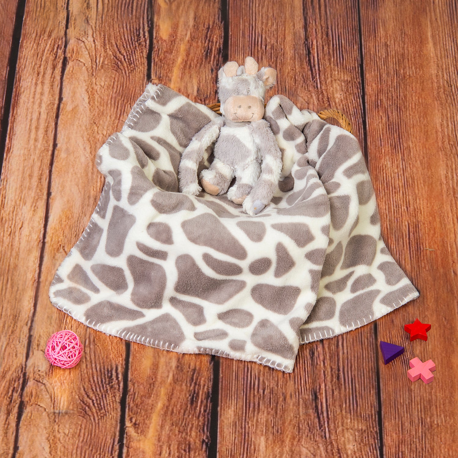 Baby Moo Giraffe Spots Soft Cozy Plush Toy Blanket Grey